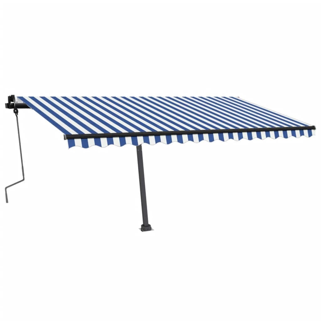 Tenda Retrattile Manuale con Palo 400x350 cm Blu/Bianco - homemem39