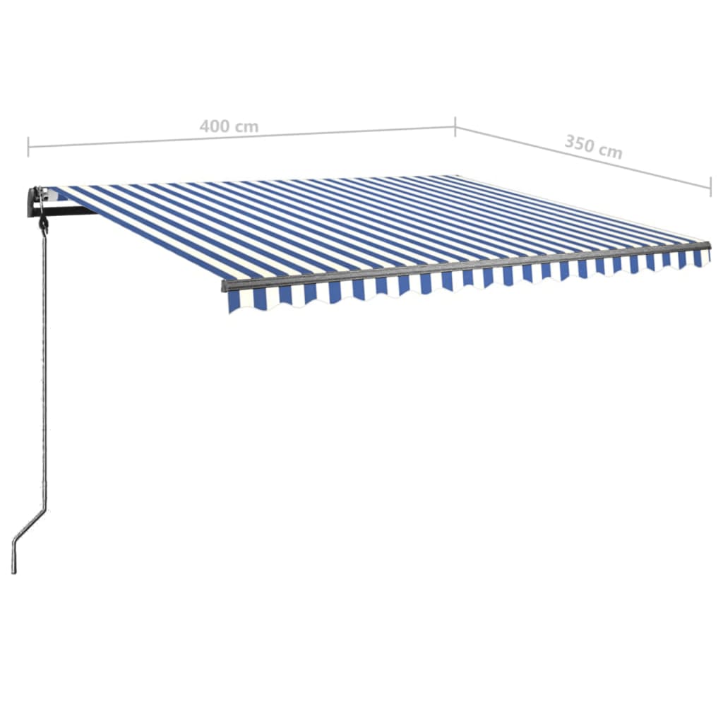 Tenda Retrattile Manuale con Palo 400x350 cm Blu/Bianco - homemem39