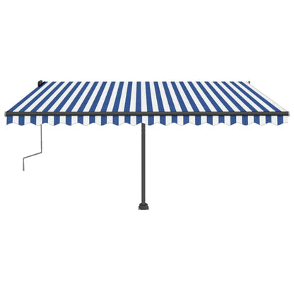 Tenda Retrattile Manuale con Palo 400x350 cm Blu/Bianco - homemem39