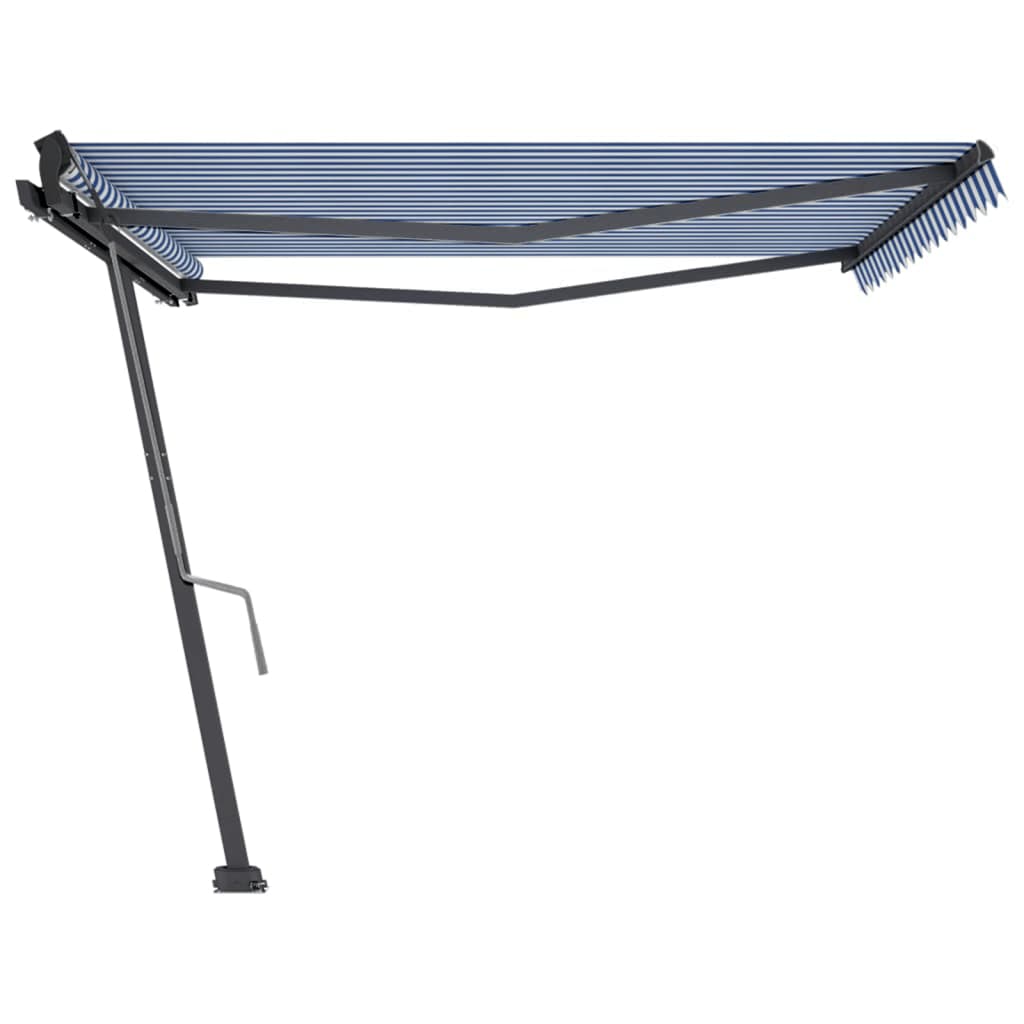 Tenda Retrattile Manuale con Palo 400x350 cm Blu/Bianco - homemem39