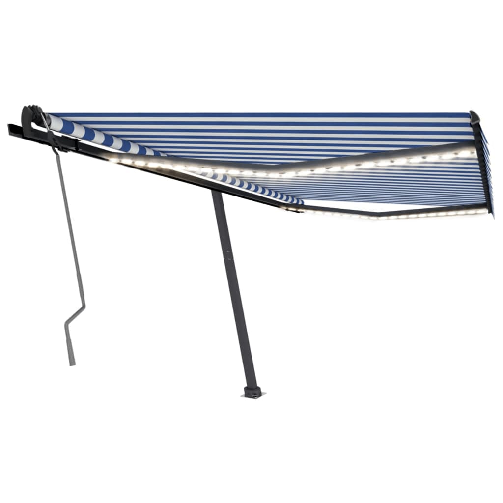 Tenda da Sole Retrattile Manuale con LED 400x350 cm Blu Bianco - homemem39