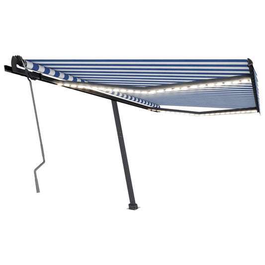Tenda da Sole Retrattile Manuale con LED 400x350 cm Blu Bianco - homemem39