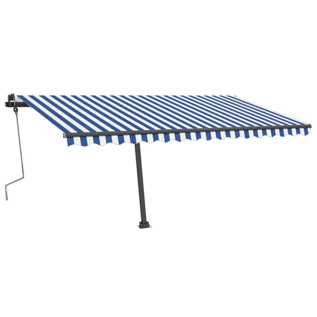Tenda da Sole Retrattile Manuale con LED 400x350 cm Blu Bianco - homemem39