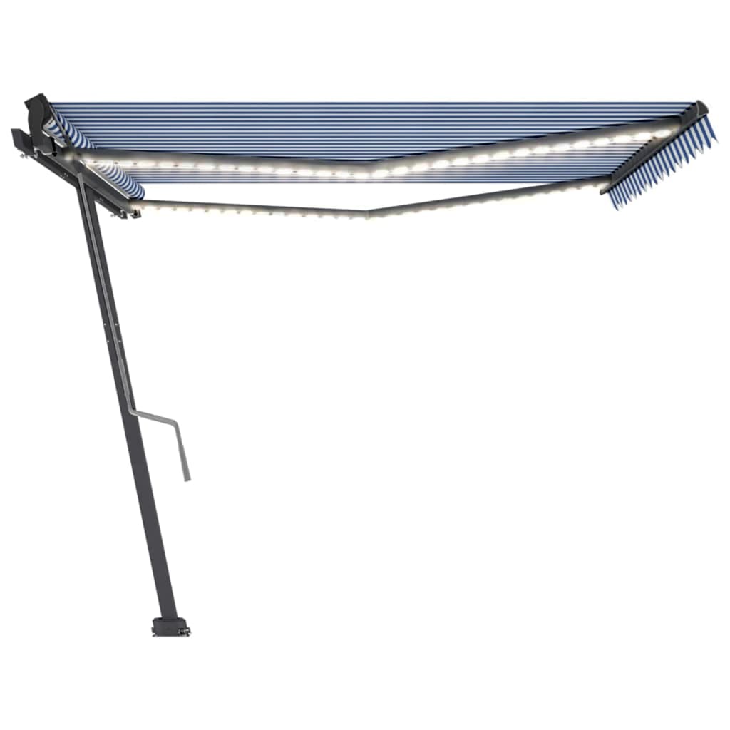 Tenda da Sole Retrattile Manuale con LED 400x350 cm Blu Bianco - homemem39