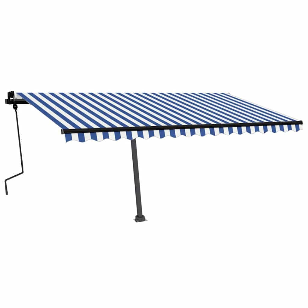 Tenda da Sole Retrattile Manuale con LED 450x350 cm Blu Bianco - homemem39