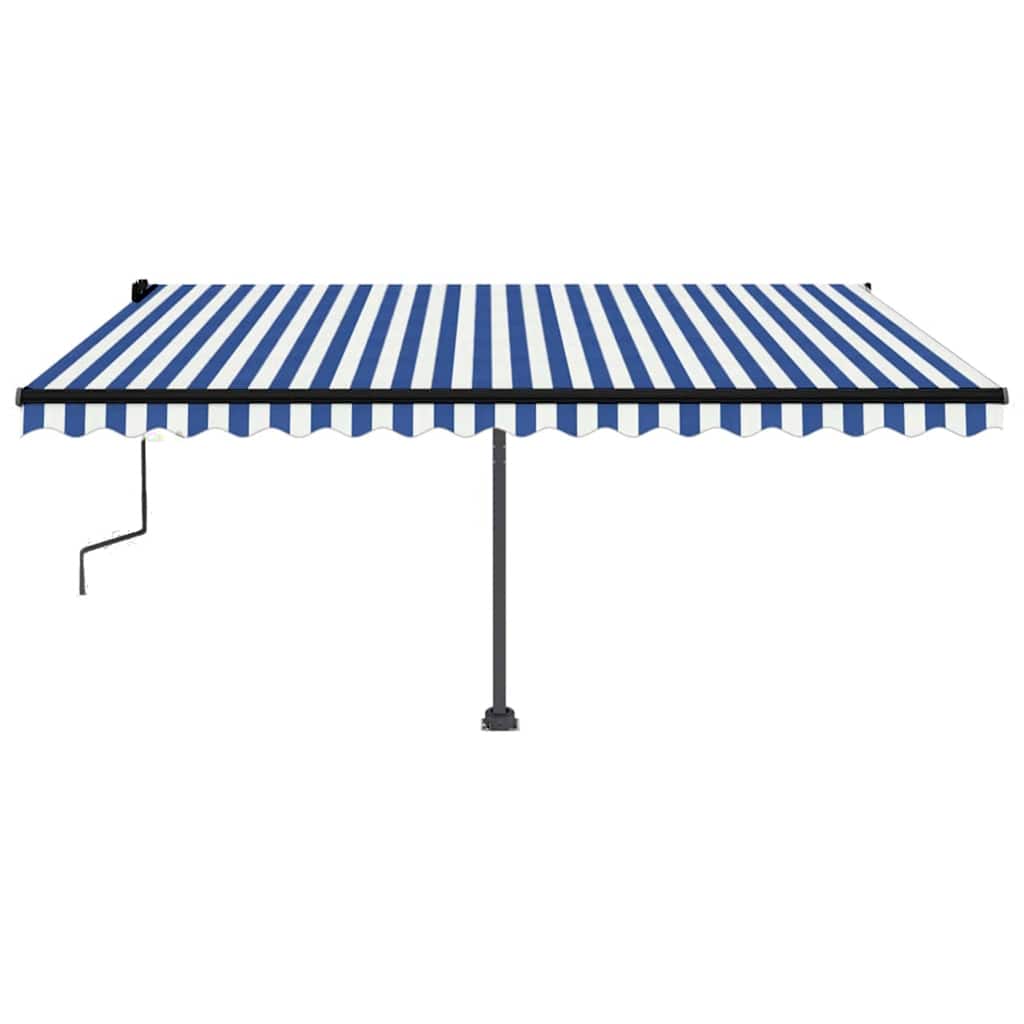 Tenda da Sole Retrattile Manuale con LED 450x350 cm Blu Bianco - homemem39