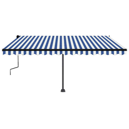 Tenda da Sole Retrattile Manuale con LED 450x350 cm Blu Bianco - homemem39