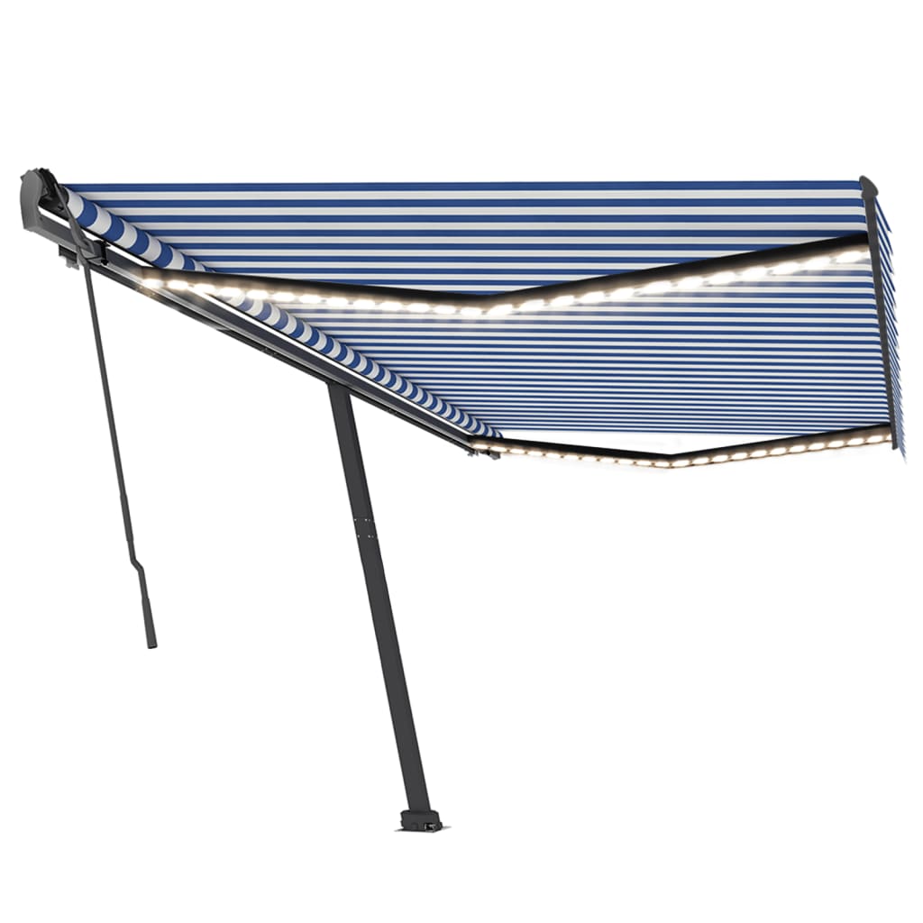 Tenda da Sole Retrattile Manuale LED 500x350 cm Blu e Bianca - homemem39