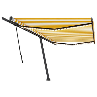 Tenda da Sole Retrattile Manuale LED 500x350 cm Giallo Bianco - homemem39