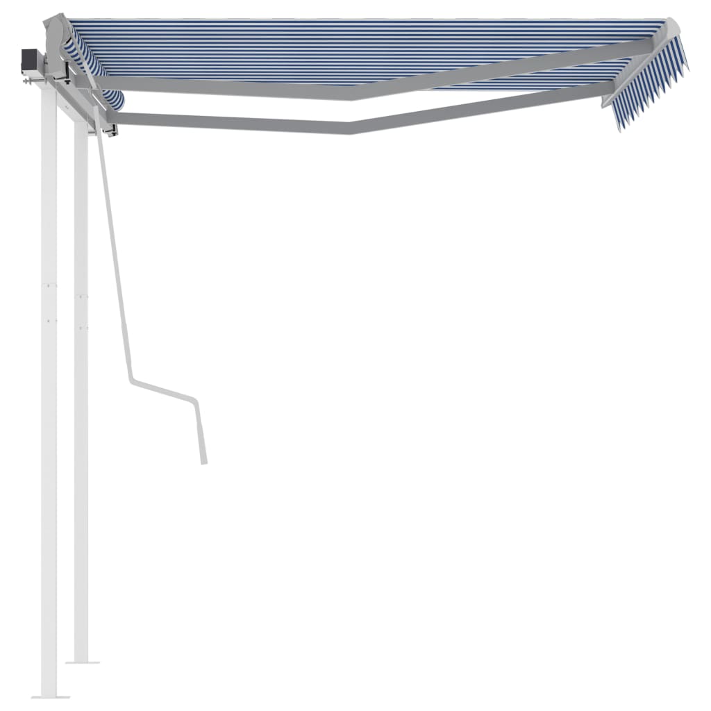 Tenda da Sole Retrattile Manuale con Pali 3x2,5 m Blu e Bianca - homemem39