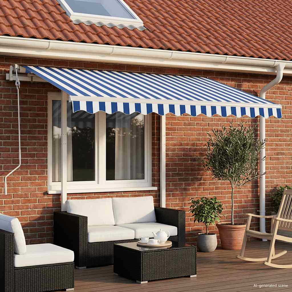 Tenda da Sole Retrattile Manuale con Pali 3x2,5 m Blu e Bianca | homemem39