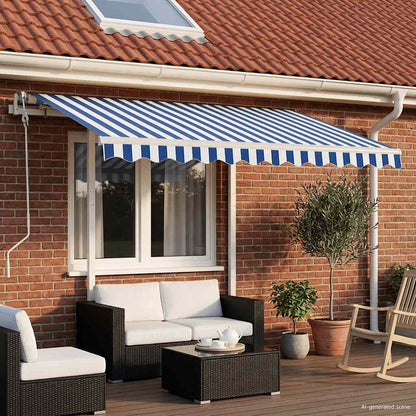 Tenda da Sole Retrattile Manuale con Pali 3x2,5 m Blu e Bianca | homemem39
