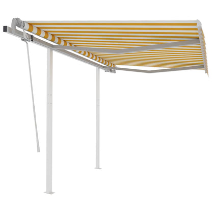 Tenda da Sole Retrattile Manuale e Pali 3x2,5 m Gialla e Bianca | homemem39