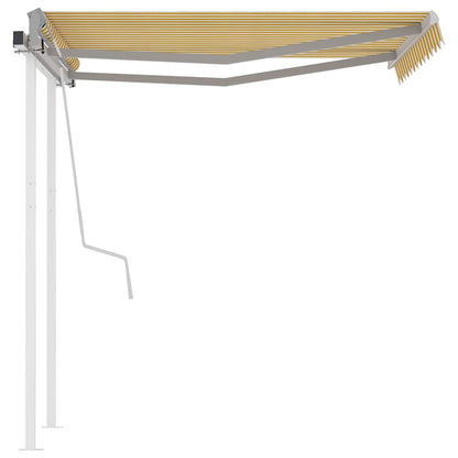 Tenda da Sole Retrattile Manuale e Pali 3x2,5 m Gialla e Bianca | homemem39