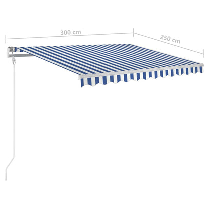 Tenda da Sole Retrattile Manuale con LED 3x2,5 m Blu e Bianco