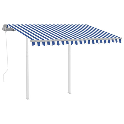 Tenda da Sole Retrattile Automatica con Pali 3x2,5m Blu Bianca