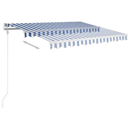 Tenda da Sole Retrattile Manuale con Pali 3,5x2,5m Blu e Bianca