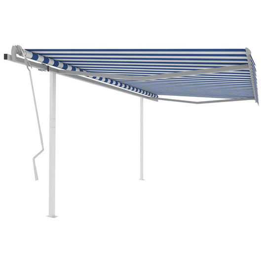 Tenda da Sole Retrattile Manuale con Pali 4x3 m Blu e Bianca