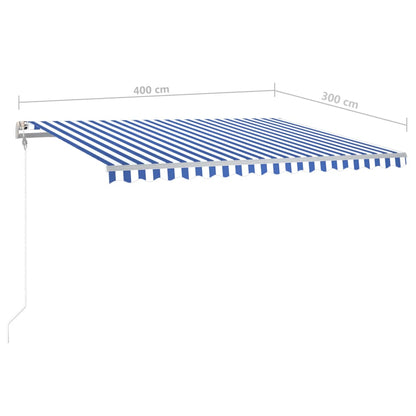 Tenda da Sole Retrattile Manuale con LED 4x3 m Blu e Bianca