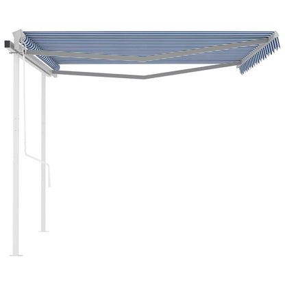 Tenda da Sole Retrattile Automatica con Pali 4x3 m Blu e Bianca - homemem39