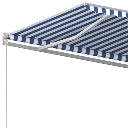 Tenda da Sole Retrattile Automatica con Pali 4x3 m Blu e Bianca - homemem39
