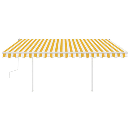 Tenda da Sole Retrattile Manuale con Pali 4,5x3 m Gialla Bianca - homemem39