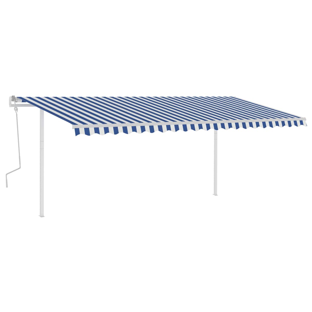 Tenda da Sole Retrattile Manuale con LED 5x3 m Blu e Bianca - homemem39