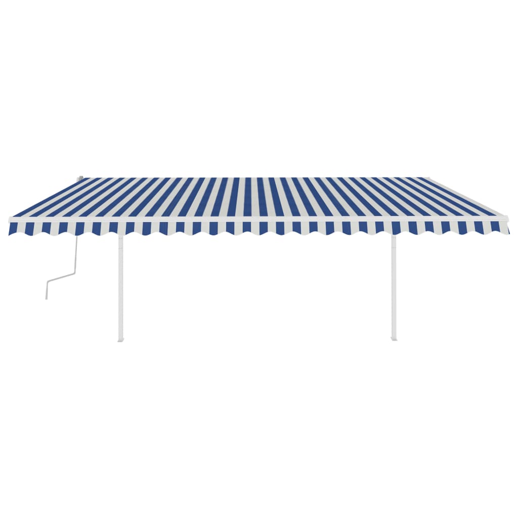 Tenda da Sole Retrattile Manuale con LED 5x3 m Blu e Bianca - homemem39