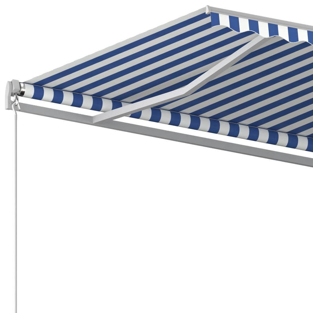 Tenda da Sole Retrattile Automatica e Pali 5x3 m Blu e Bianca - homemem39