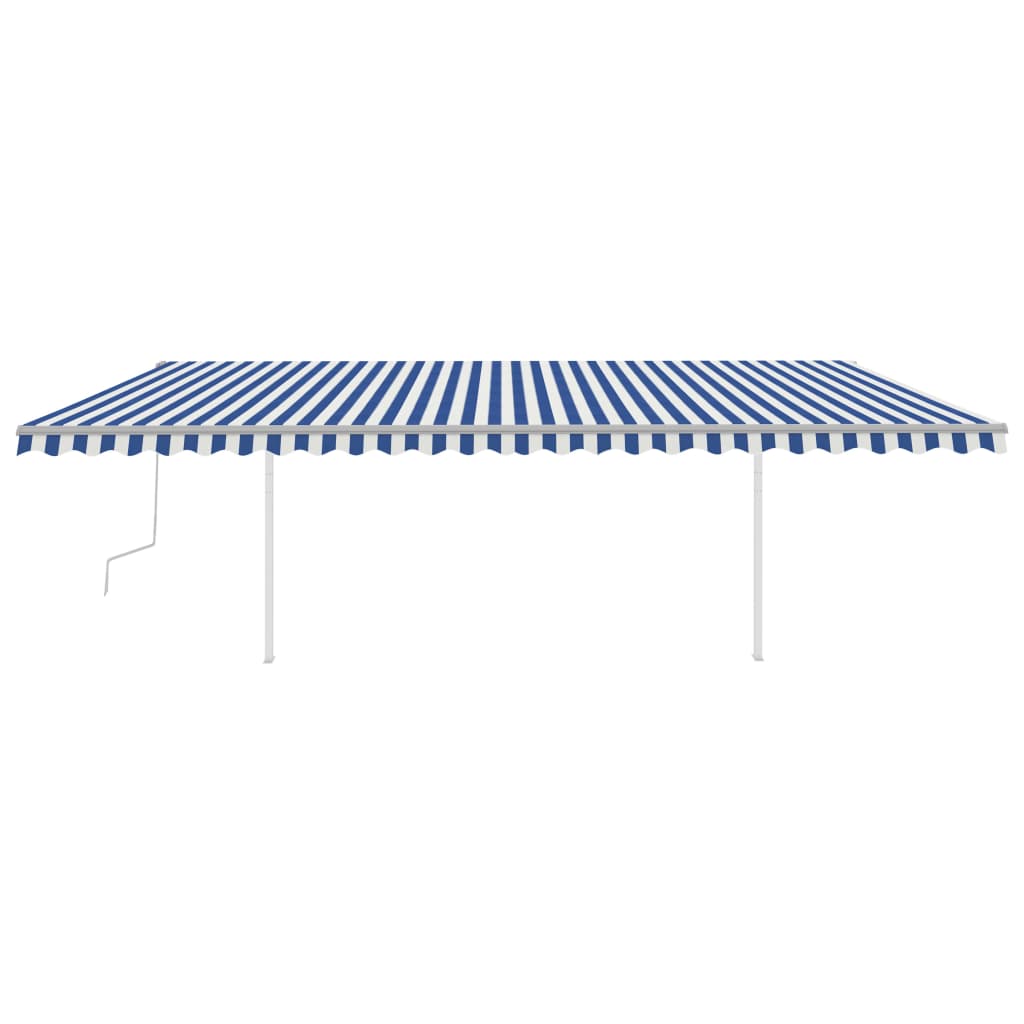 Tenda da Sole Retrattile Manuale con Pali 6x3m Blu e Bianca - homemem39