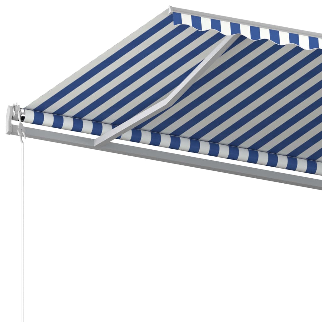 Tenda da Sole Retrattile Manuale con Pali 6x3m Blu e Bianca - homemem39