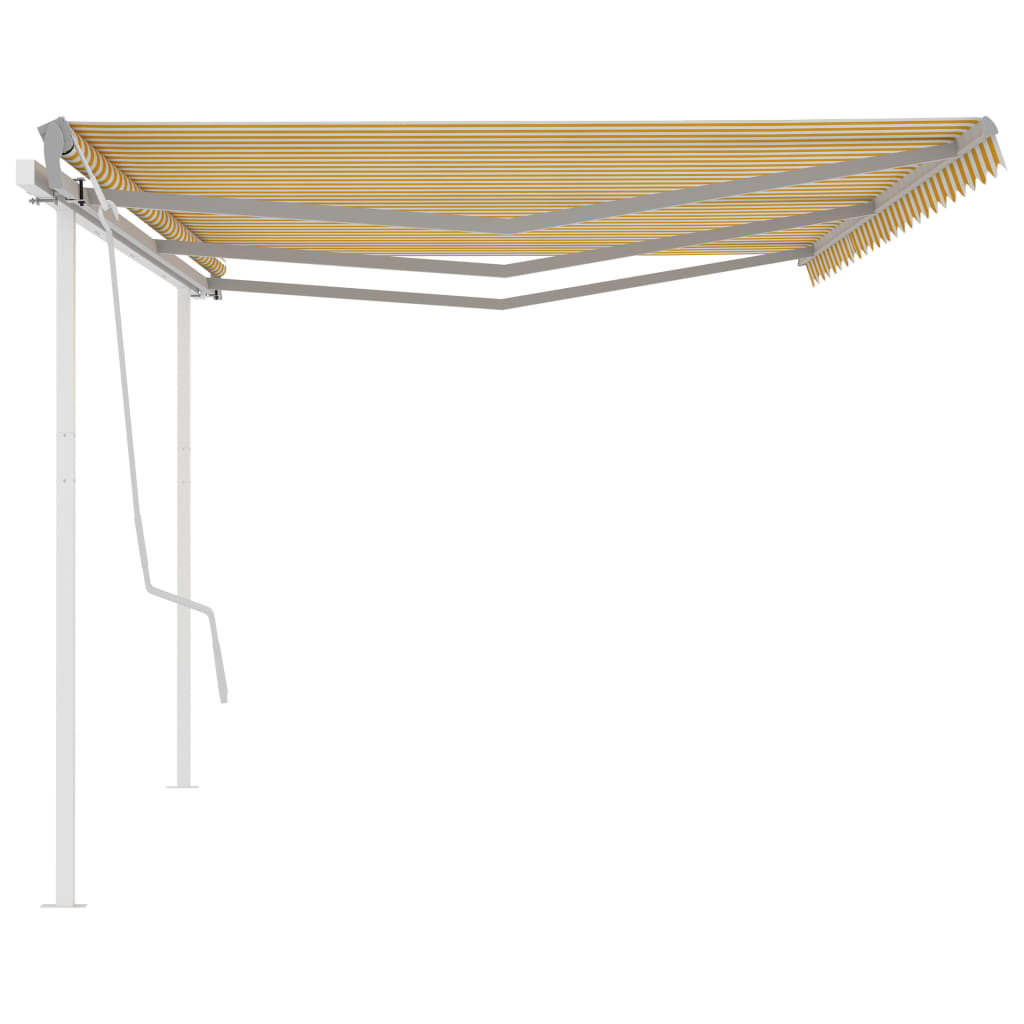 Tenda da Sole Retrattile Manuale con Pali 6x3m Gialla e Bianca - homemem39