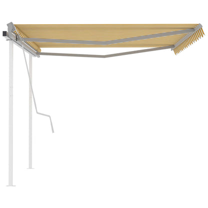 Tenda da Sole Retrattile Manuale con Pali 4x3,5 m Gialla Bianca