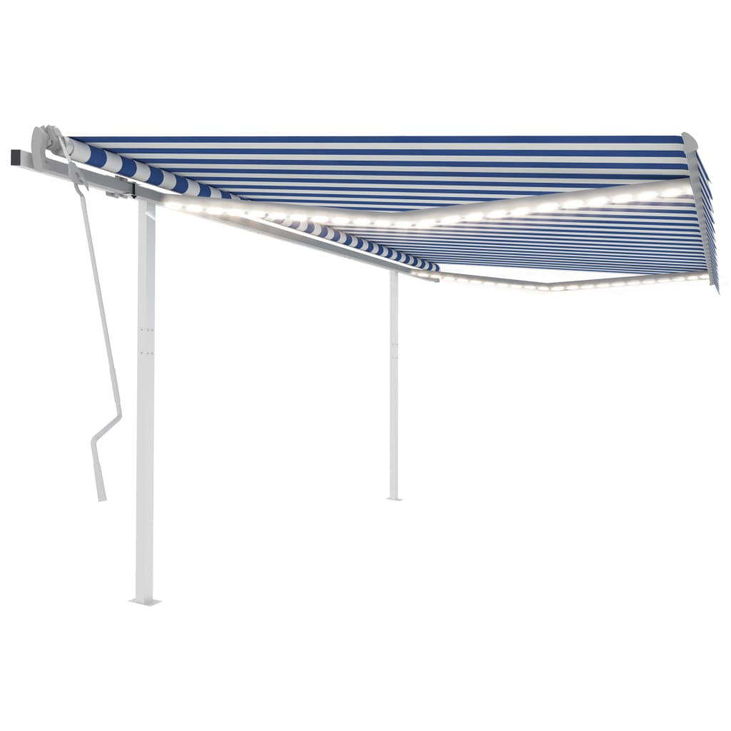 Tenda da Sole Retrattile Manuale con LED 4x3,5 m Blu e Bianca