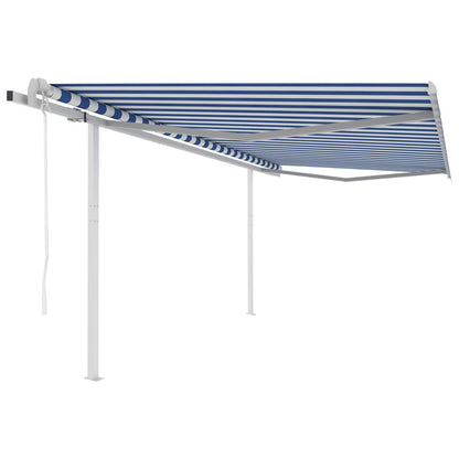 Tenda da Sole Retrattile Automatica con Pali 4x3,5 m Blu Bianca