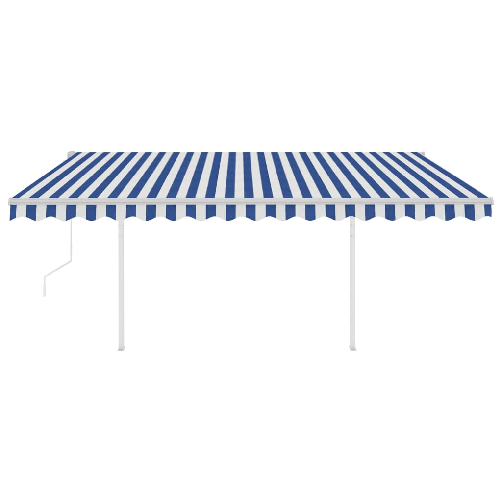 Tenda da Sole Retrattile Automatica con Pali 4x3,5 m Blu Bianca