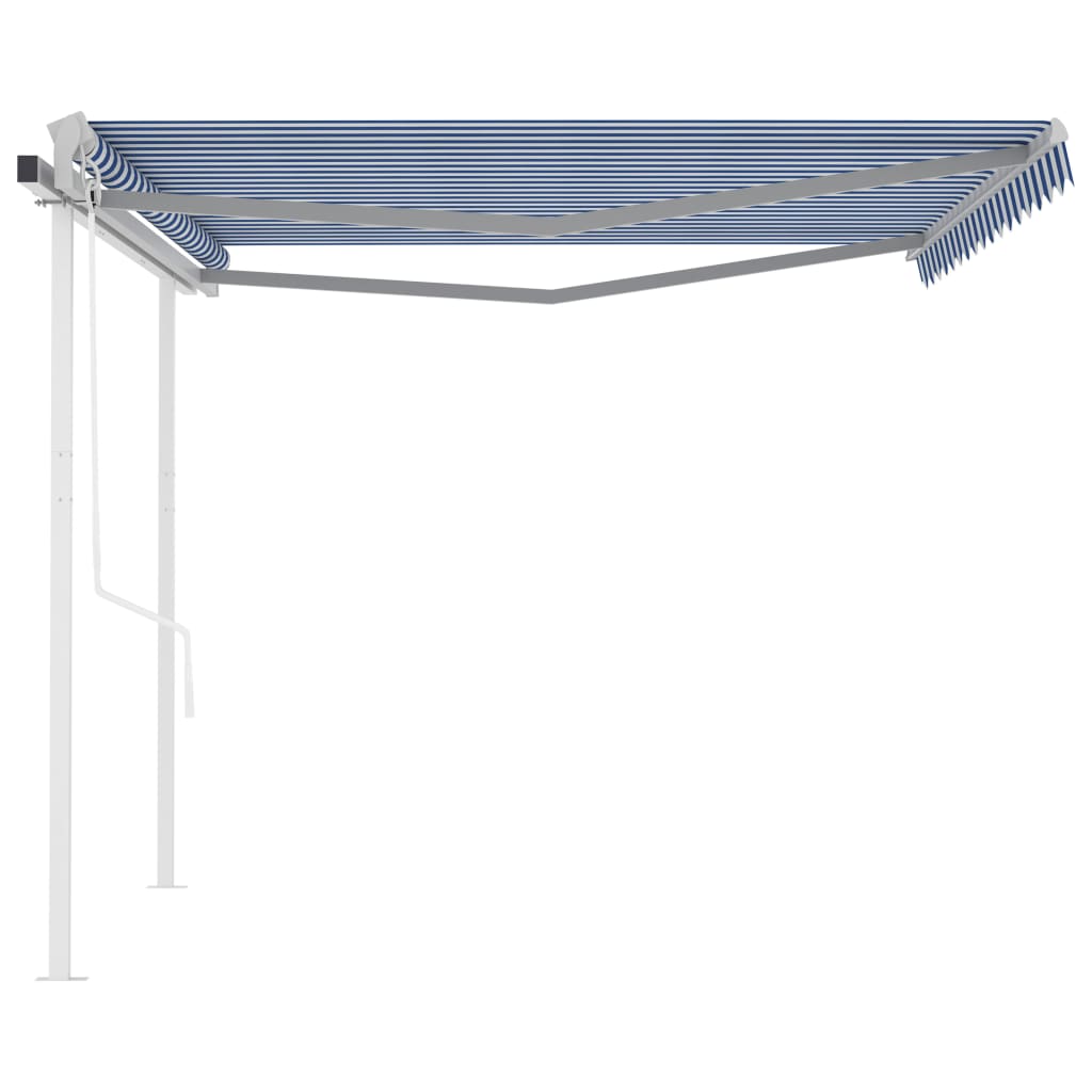 Tenda da Sole Retrattile Automatica con Pali 4x3,5 m Blu Bianca