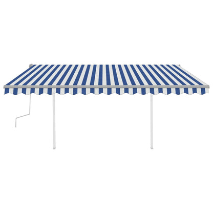 Tenda da Sole Retrattile Manuale con Pali 4,5x3,5 m Blu e Bianca