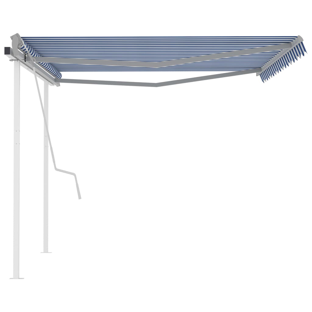 Tenda da Sole Retrattile Manuale con Pali 4,5x3,5 m Blu e Bianca