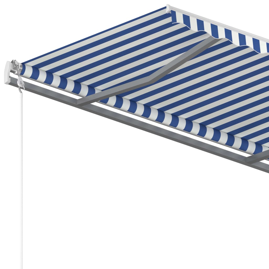 Tenda da Sole Retrattile Manuale con Pali 4,5x3,5 m Blu e Bianca