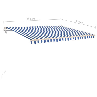 Tenda da Sole Retrattile Manuale con Pali 4,5x3,5 m Blu e Bianca