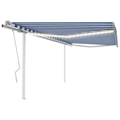 Tenda da Sole Retrattile Manuale con LED 4,5x3,5 m Blu e Bianca - homemem39