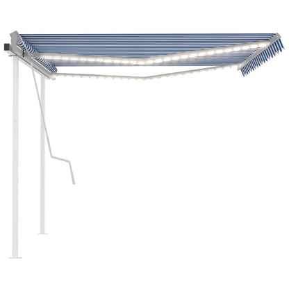 Tenda da Sole Retrattile Manuale con LED 4,5x3,5 m Blu e Bianca - homemem39