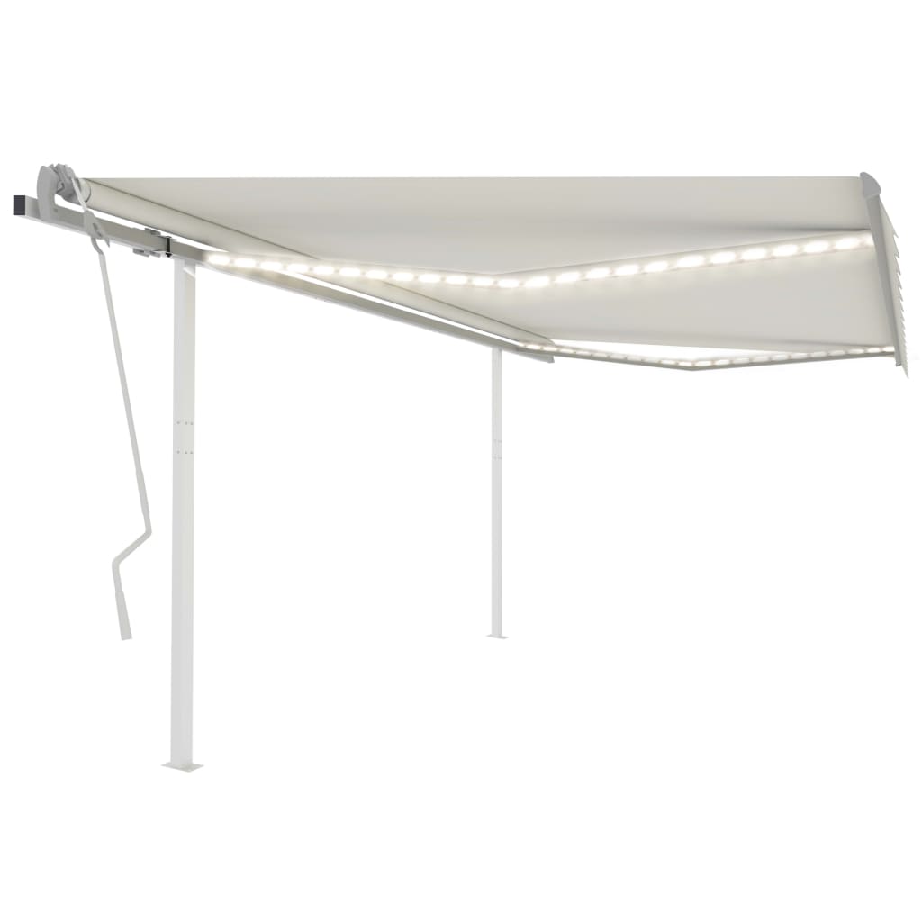 Tenda da Sole Retrattile Manuale con LED 4,5x3,5 m Crema - homemem39