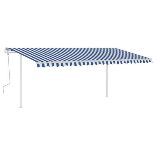 Tenda da Sole Retrattile Manuale con LED 5x3,5 m Blu e Bianca