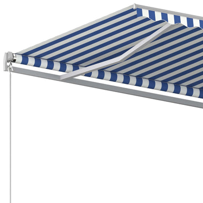 Tenda da Sole Retrattile Automatica con Pali 5x3,5 m Blu Bianca - homemem39