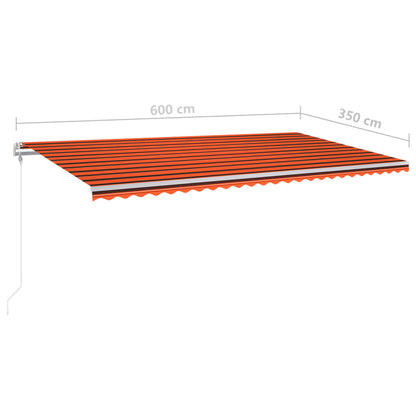 Tenda Retrattile Manuale con LED 6x3,5 m Arancio e Marrone