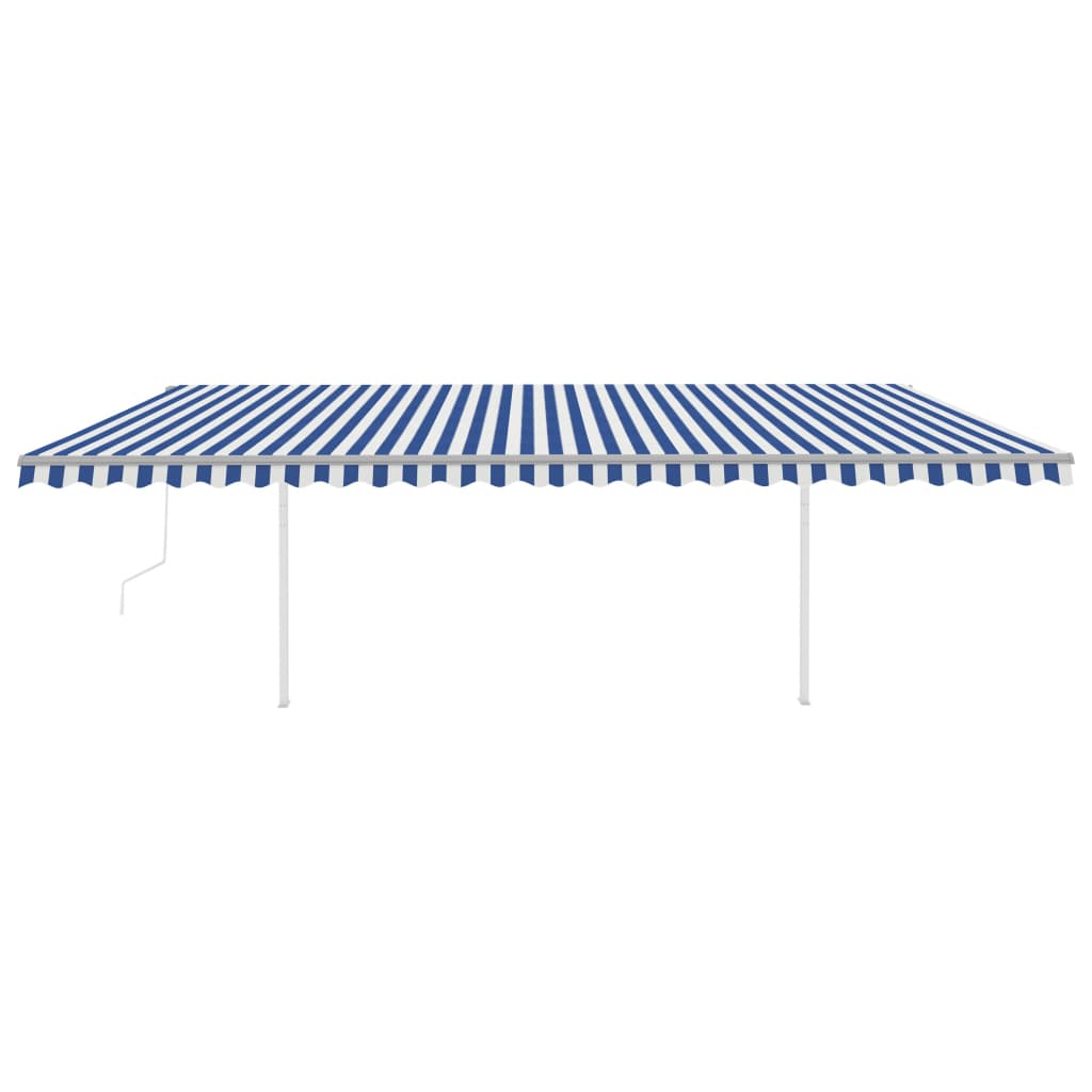 Tenda da Sole Retrattile Automatica con Pali 6x3,5 m Blu Bianca - homemem39