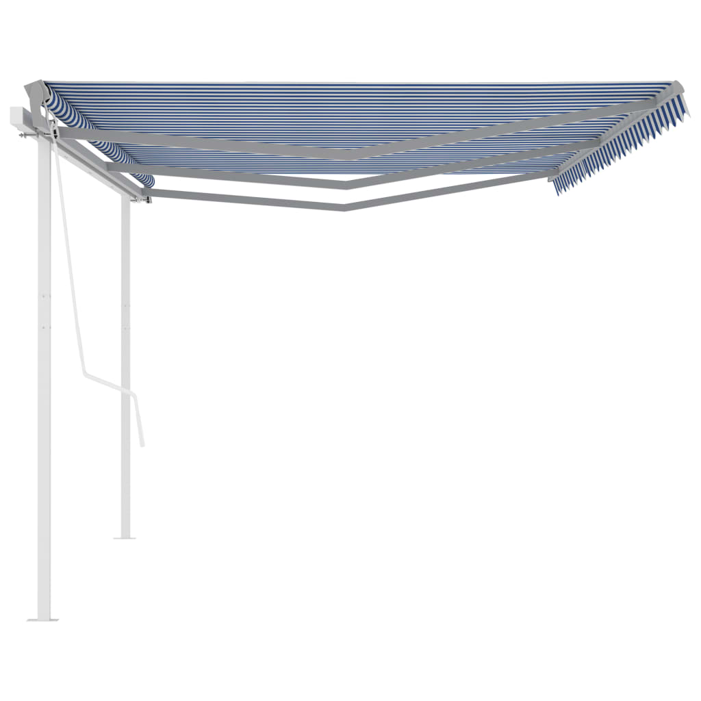 Tenda da Sole Retrattile Automatica con Pali 6x3,5 m Blu Bianca - homemem39