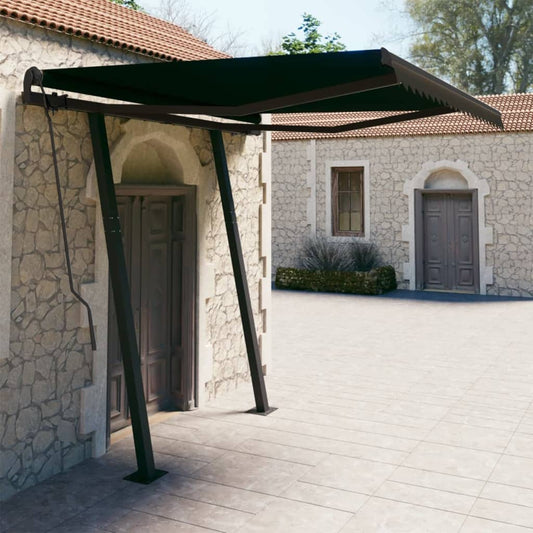 Tenda da Sole Retrattile Manuale con Pali 3x2,5 m Antracite